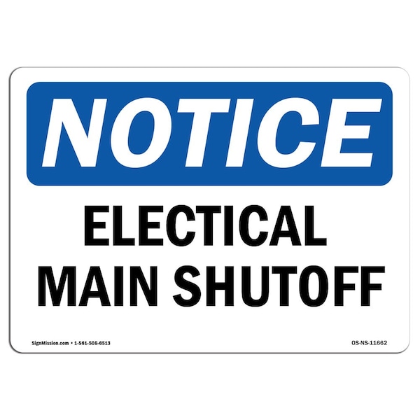 Safety Sign, OSHA Notice, 3.5" Height, Electrical Main Shutoff Sign, Landscape, 10PK
